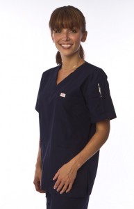 Features shoulder pen pockets.
Shown in Navy Blue.
Model is wearing size Small.